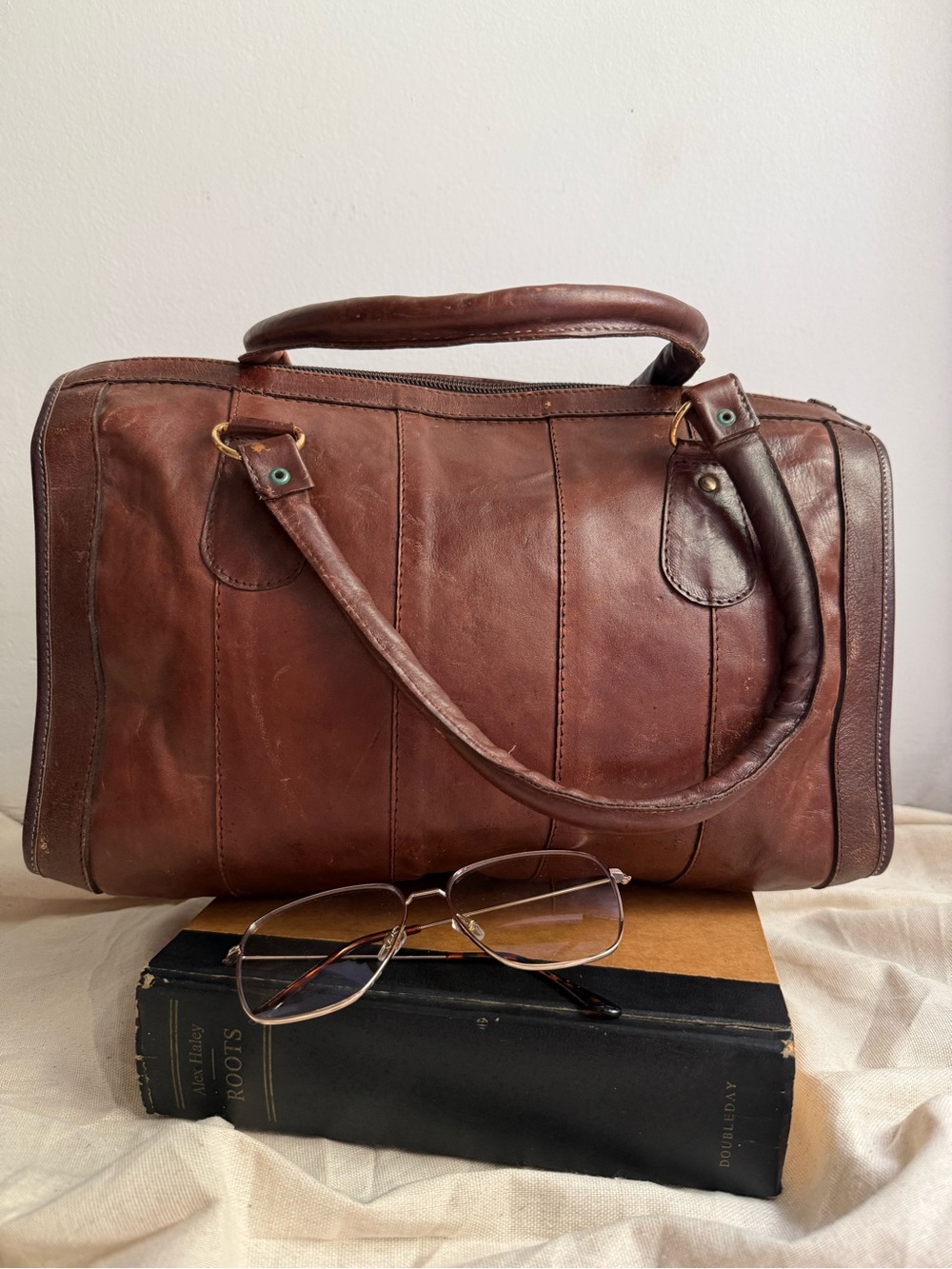 Vintage Leather Equestrian Satchel Bag Heritage Library Carryall Medium Tote